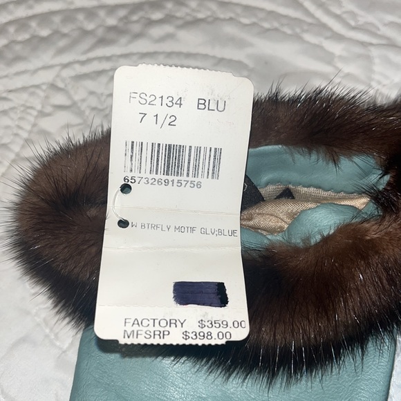 RARE VINTAGE SeaFoam Butterfly Coach Gloves Size 7 1/2 (Original Tags)[Mink Fur] - Picture 7 of 7